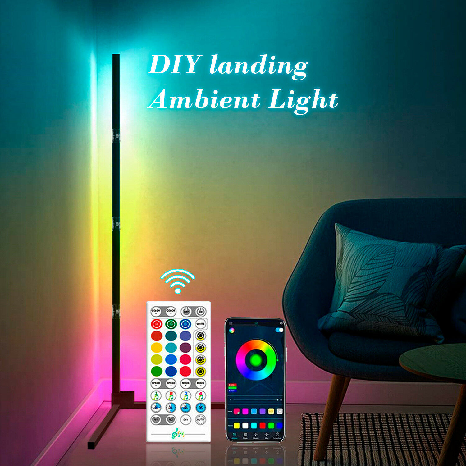 Decor Lighting Floor Lamps - Modern RGB LED Corner Lamp, Pé