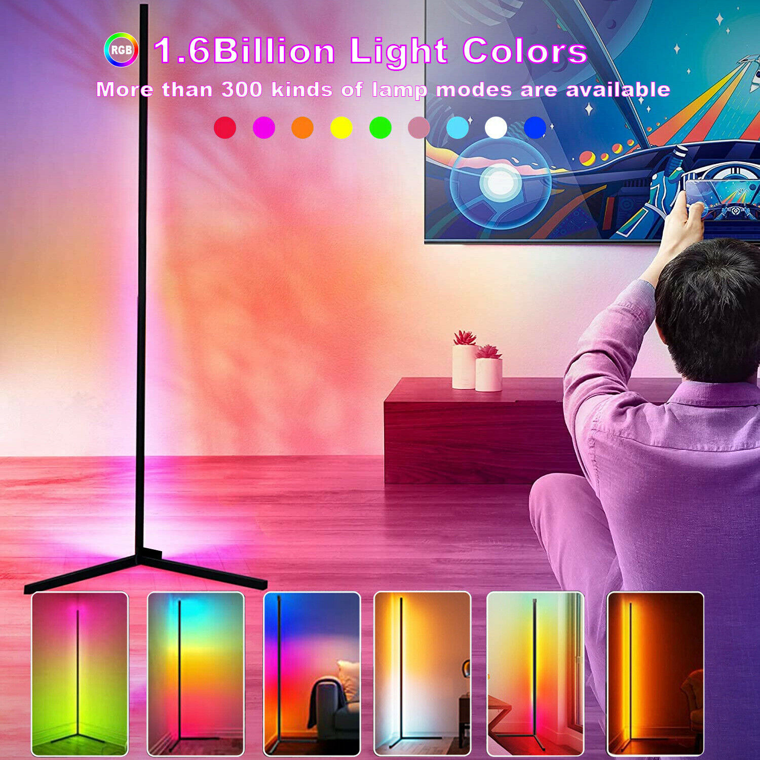Modern RGB LED Corner Lamp, Pé - Decor Lighting Floor Lamps avaliação e preço